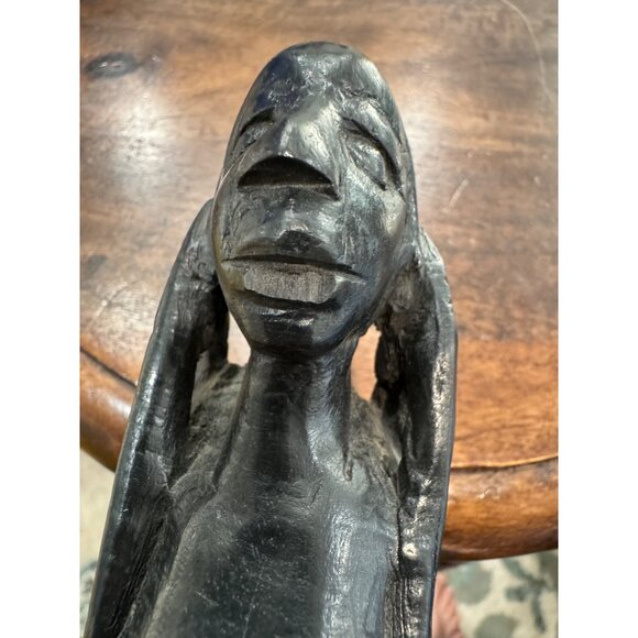 Hand-Carved Ebony Wood African Tribal Figurine fertility carrying full basket - Picture 6 of 9